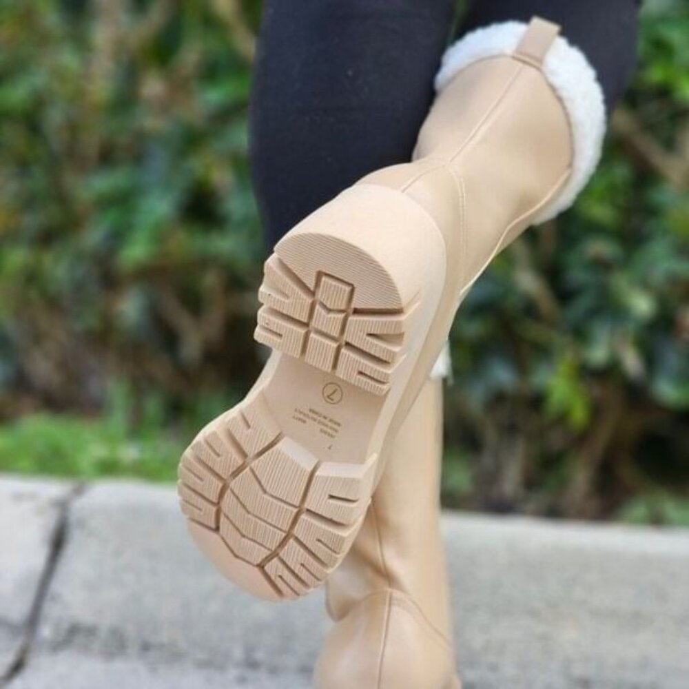 Women's Sherpa Faux Fur Ankle Boot Nude Color - Picture 5 of 5